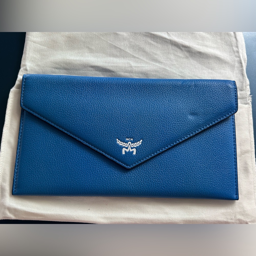 MCM Vibrant Blue Leather Clutch